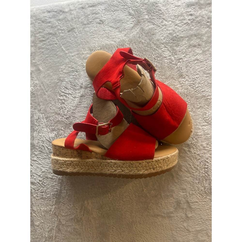 Red Espadrille Platform Sandals Ankle Strap Buckle Summer‎ Shoes